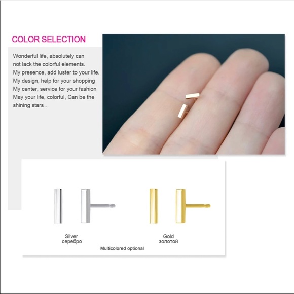 GOLD MINIMALIST Bar Stud Stainless Steel Earrings With Gift Bag - Picture 7 of 8